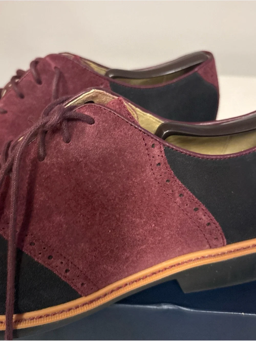Cole Haan Men's Great Jones Saddle II Oxfords Shoes Black Burgundy Suede 10 1/2